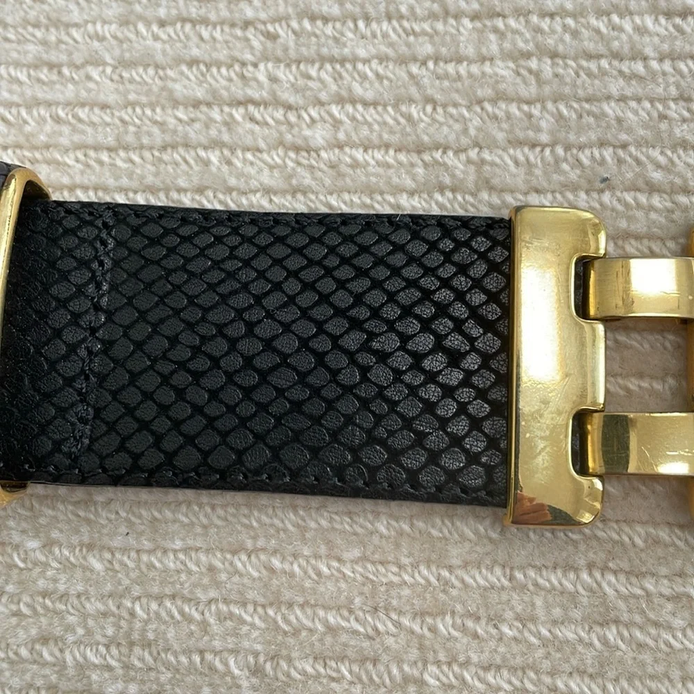 Womens Black Leather Dress Belt With Gold Accent Links
